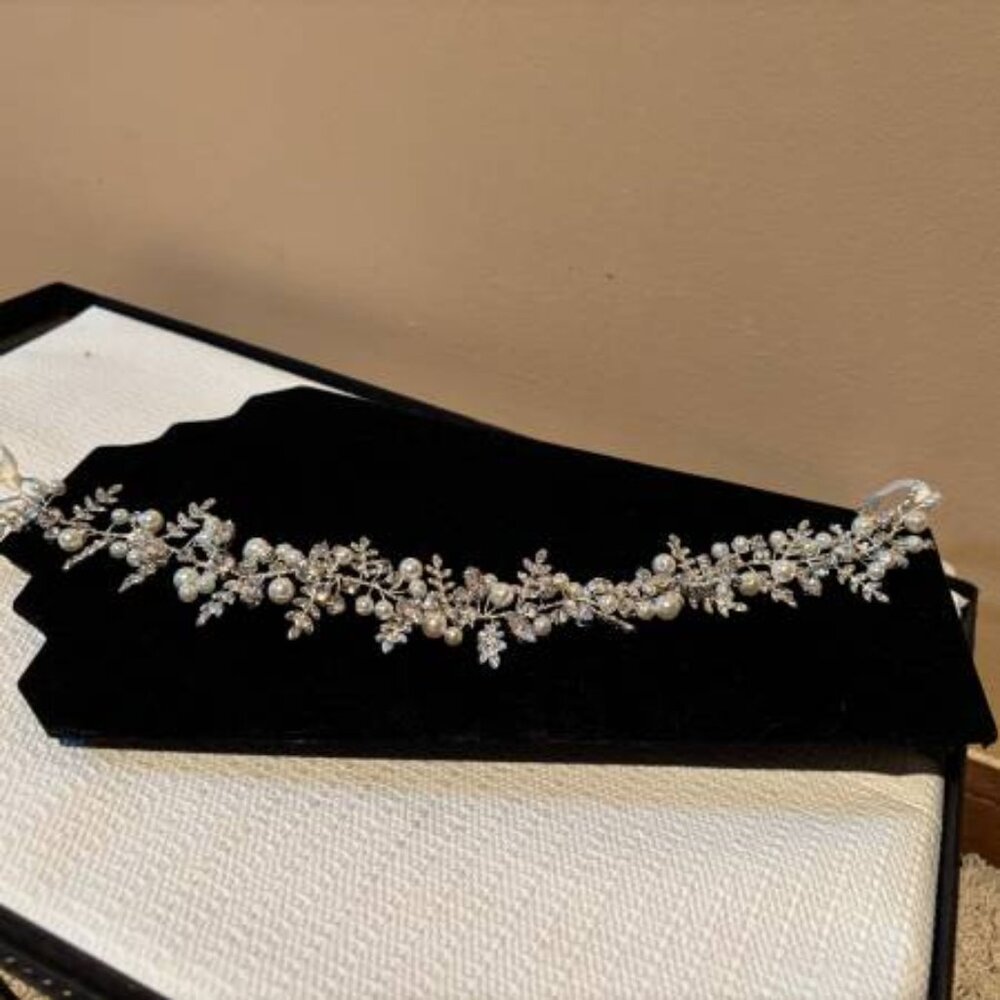 NIB SWEETV Silver Rhinestone/Pearl Wedding Dress Belt Sash Headband